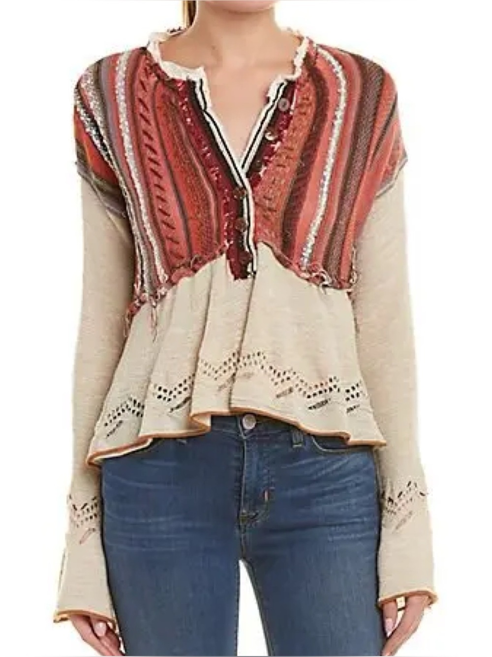 Free People Striped Patchwork Top
